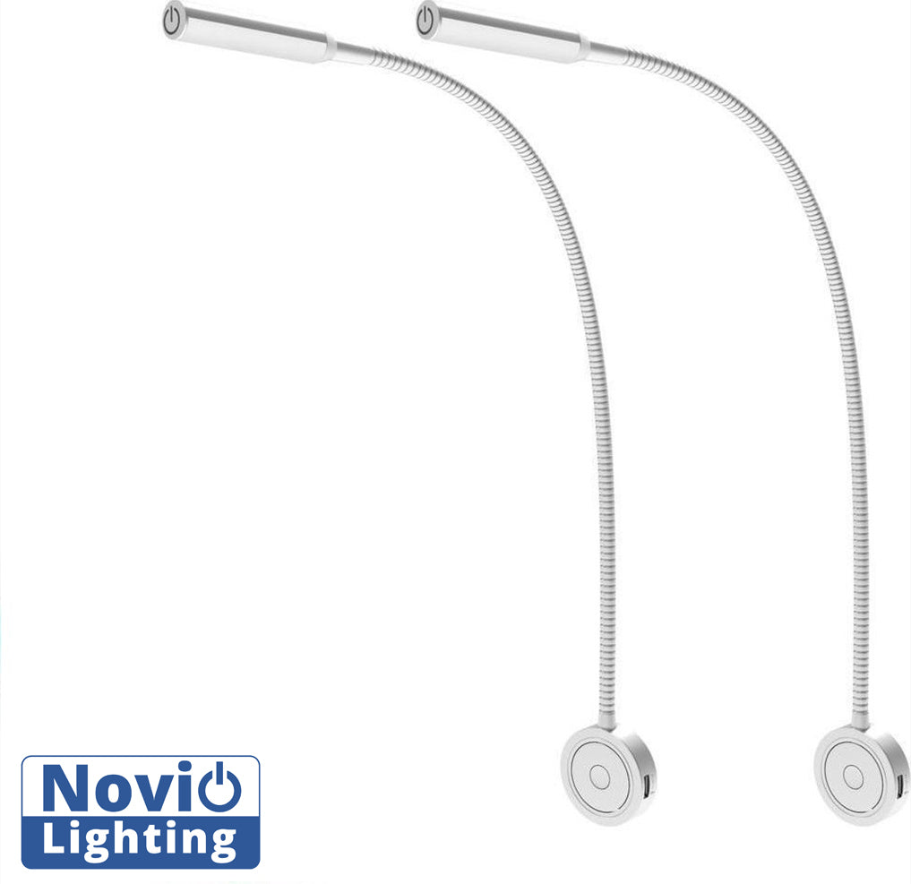 Bed Leeslampjes met Dimfunctie zilver en USB aansluiting