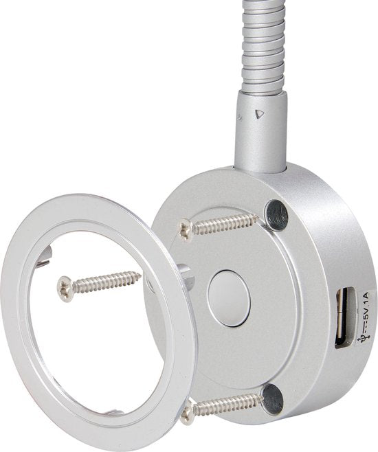 Bed Leeslampjes met Dimfunctie zilver en USB aansluiting