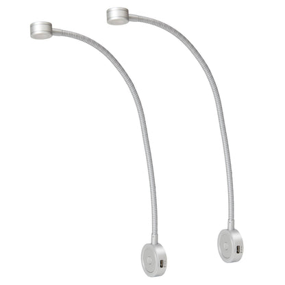 Bed Leeslampjes met Dimfunctie zilver en USB aansluiting