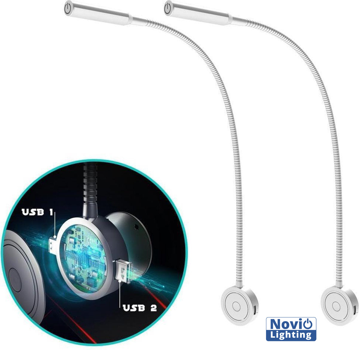 Bed Leeslampjes met Dimfunctie zilver en USB aansluiting