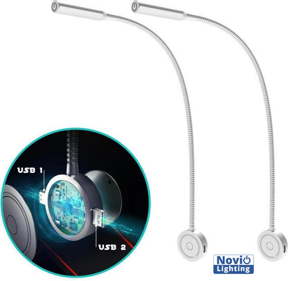 Bed Leeslampjes met Dimfunctie zilver en USB aansluiting