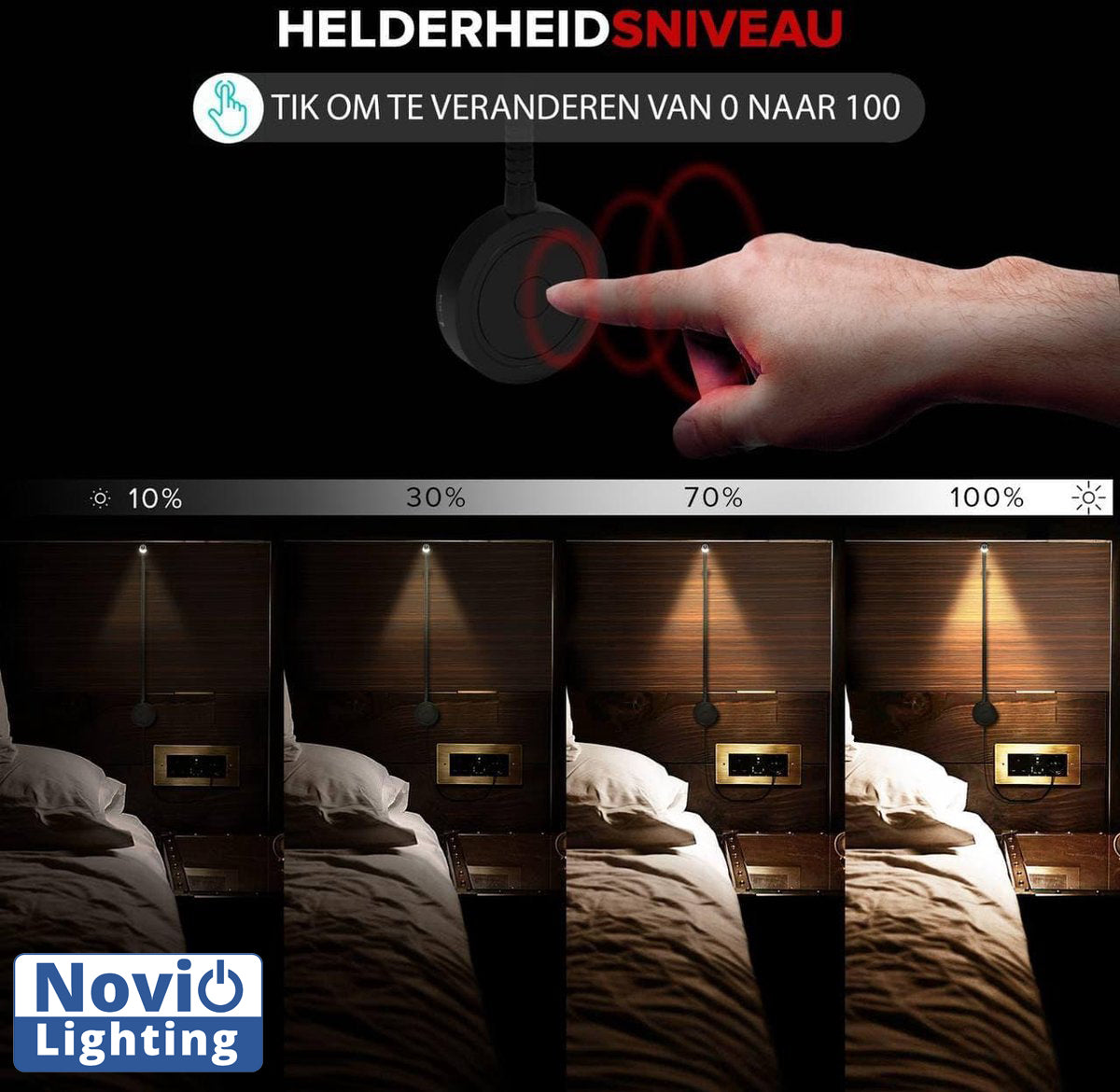 Bed Leeslampjes met Dimfunctie zwart en USB aansluiting