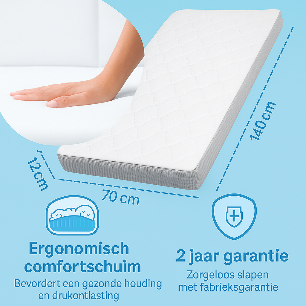 Densi Baby Matras - NubiBaby Cloud- 60x120 cm - 12 cm dik - Koudschuim met Trapvaste Randen – Oeko-Tex – Ademend & Wasbare Hoes – Duurzaam & Ergonomisch