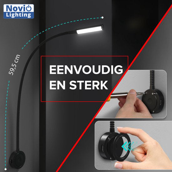 Bed Leeslampjes met Dimfunctie zwart en USB aansluiting