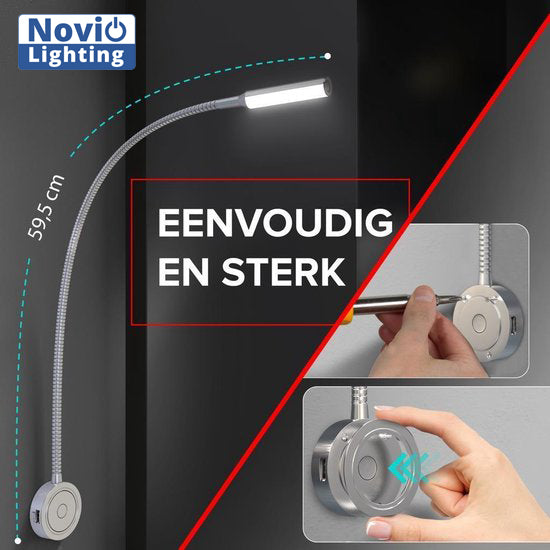 Bed Leeslampjes met Dimfunctie zilver en USB aansluiting