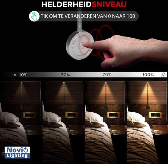Bed Leeslampjes met Dimfunctie zilver en USB aansluiting