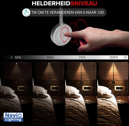 Bed Leeslampjes met Dimfunctie zilver en USB aansluiting