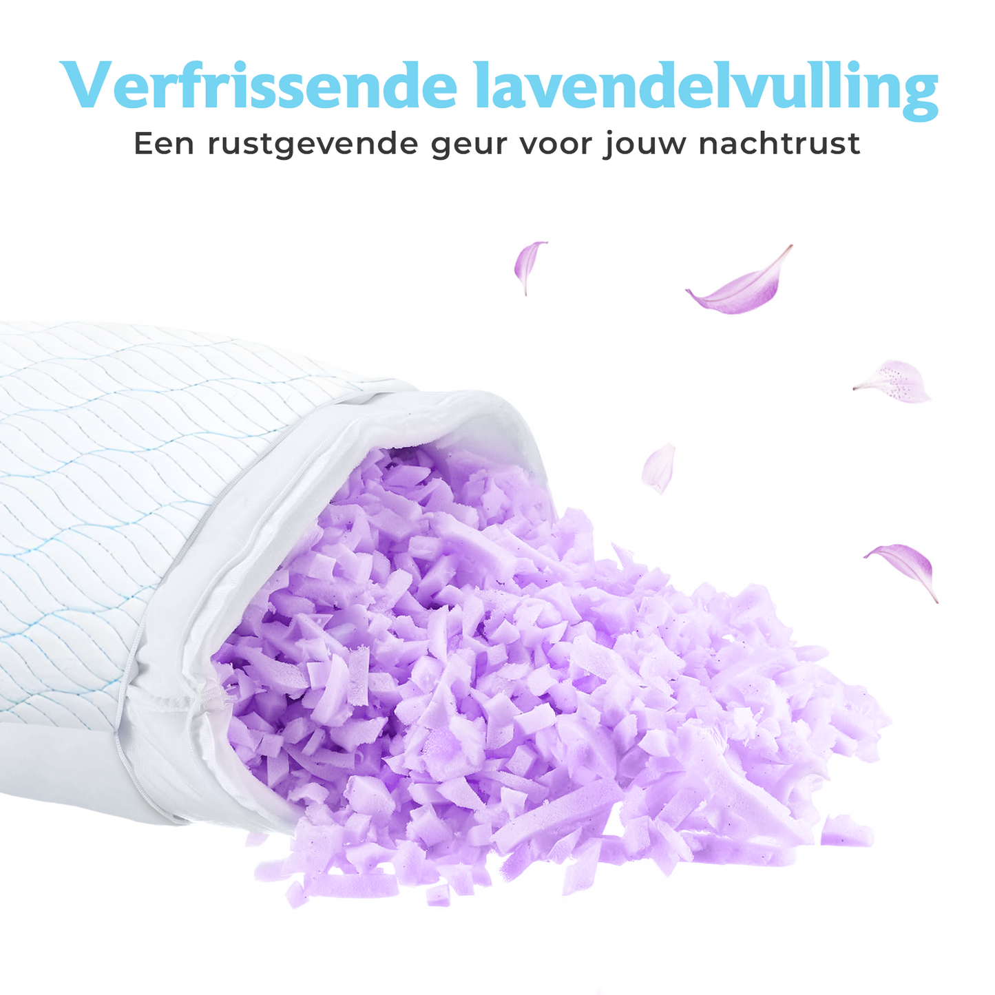 Densi Hoofdkussen - Traagschuim vulling - Hoofdkussen Nekklachten - ontspannend Lavendel - Geschikt voor rug-, zij- en buikslapers - Winter & Zomerkant - Inclusief Extra 150g Schuim
