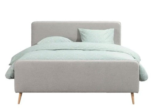 Bed Jill – Lichtgrijs tweepersoonsbed 160x200cm met bouclé bekleding