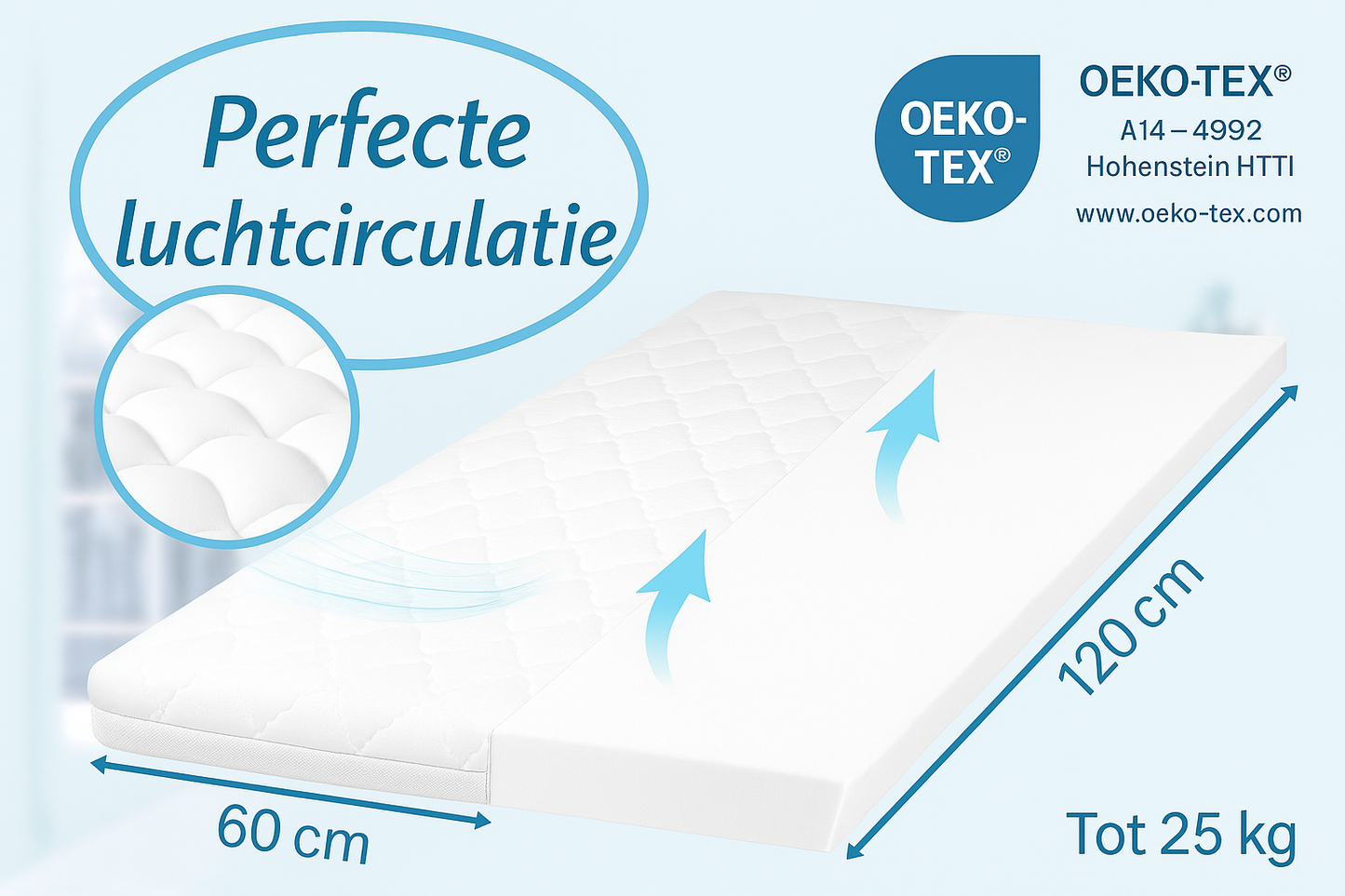 Densi Baby Matras - NubiBaby Air - 60x120 cm - 10 cm dik - Comfortschuim met Trapvaste Randen– Oeko-Tex – Ademend & Wasbare Hoes – Ergonomisch