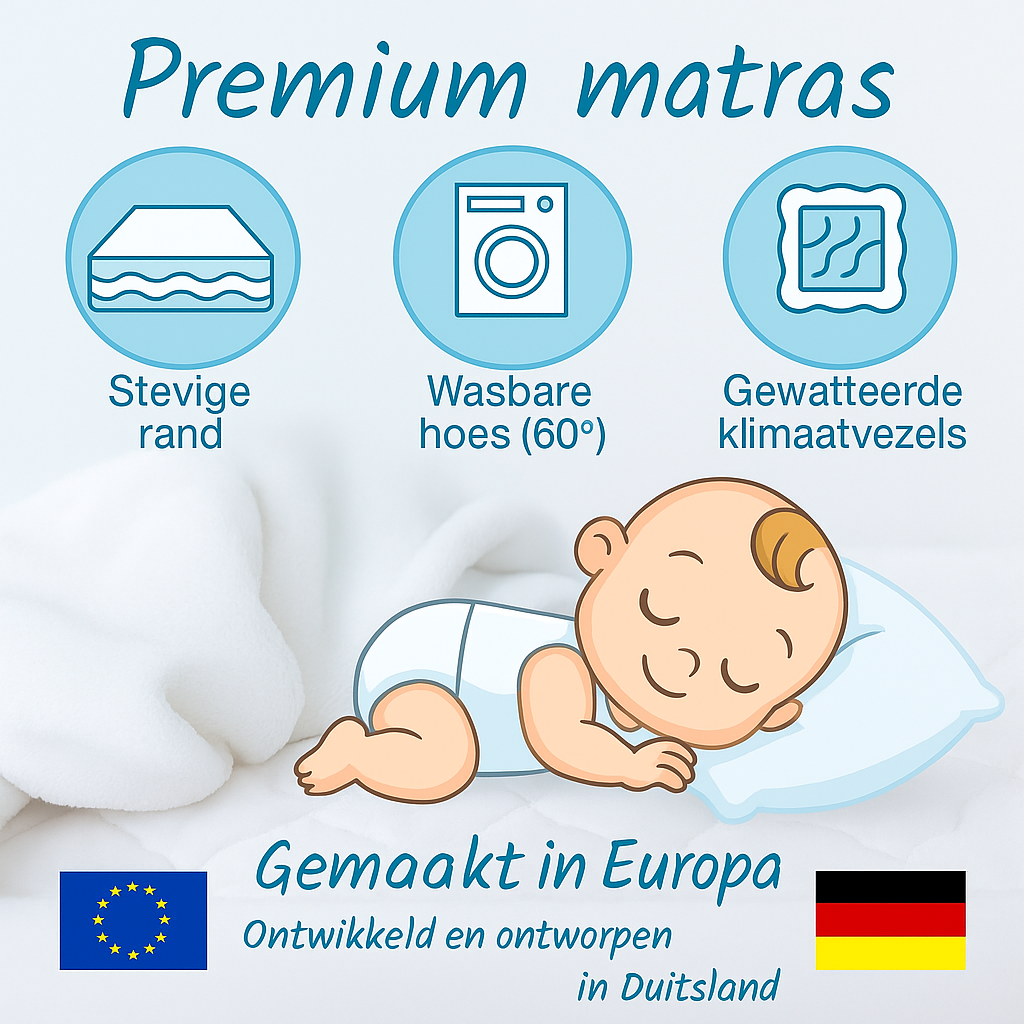 Densi Baby Matras - NubiBaby Air - 60x120 cm - 10 cm dik - Comfortschuim met Trapvaste Randen– Oeko-Tex – Ademend & Wasbare Hoes – Ergonomisch