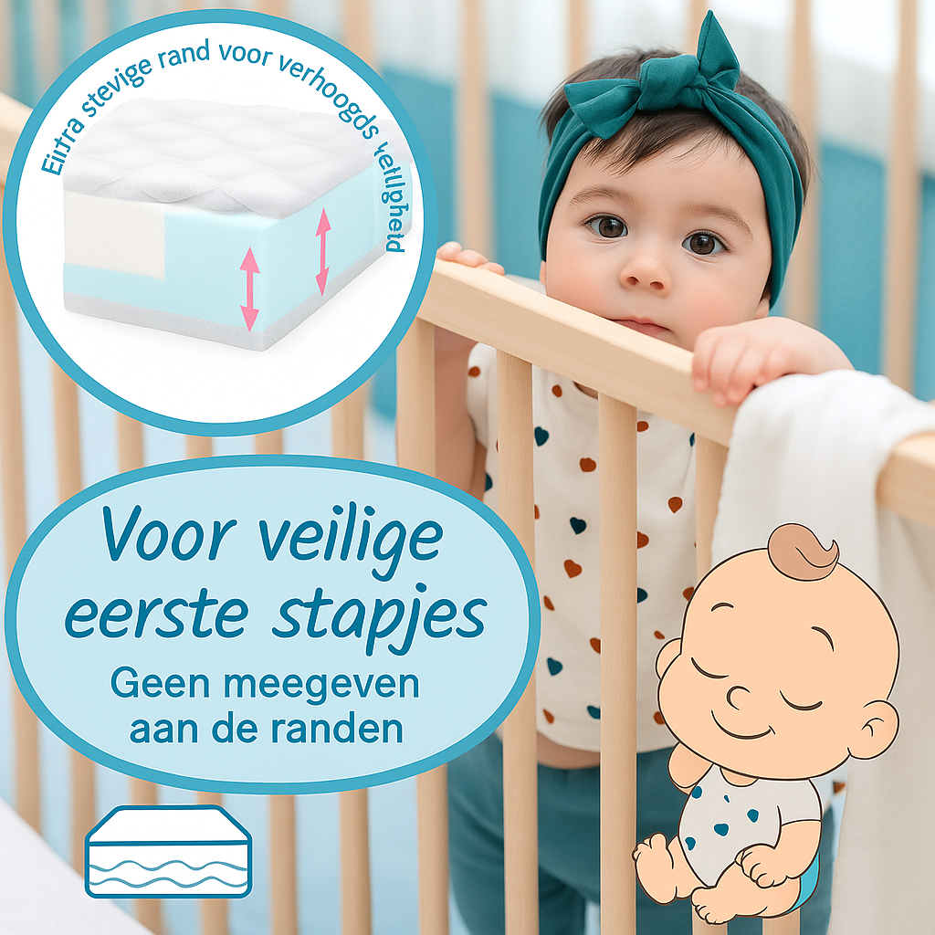 Densi Baby Matras - NubiBaby Air - 60x120 cm - 10 cm dik - Comfortschuim met Trapvaste Randen– Oeko-Tex – Ademend & Wasbare Hoes – Ergonomisch