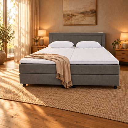 Boxspring Whistler – Verrijdbaar en deelbaar, inclusief matras en topper