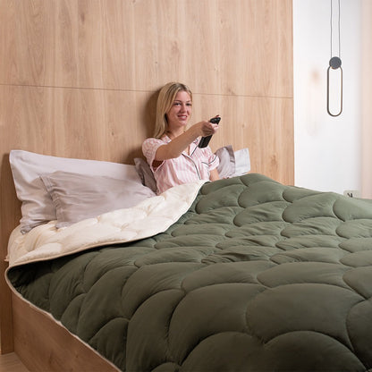 Eazzzy - All year dekbed enkel - Dekbed zonder overtrek -  Creme/Groen