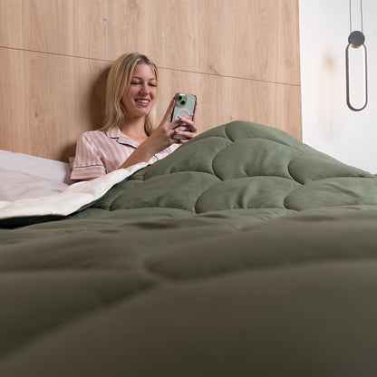 Eazzzy - All year dekbed enkel - Dekbed zonder overtrek -  Creme/Groen