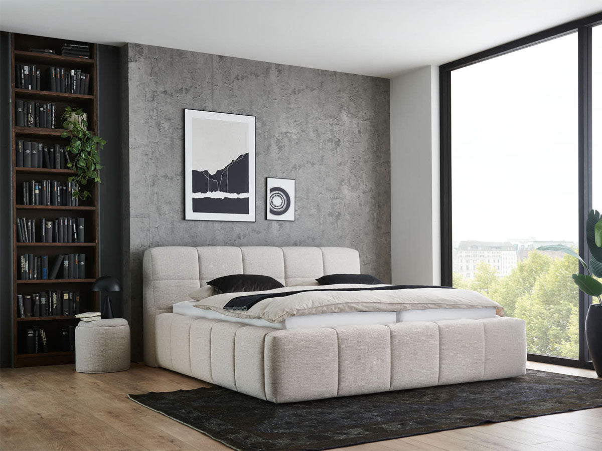 Luxe Gestoffeerd Ledikant Barcelona Beige – Tijdloos Design en Ultiem Comfort