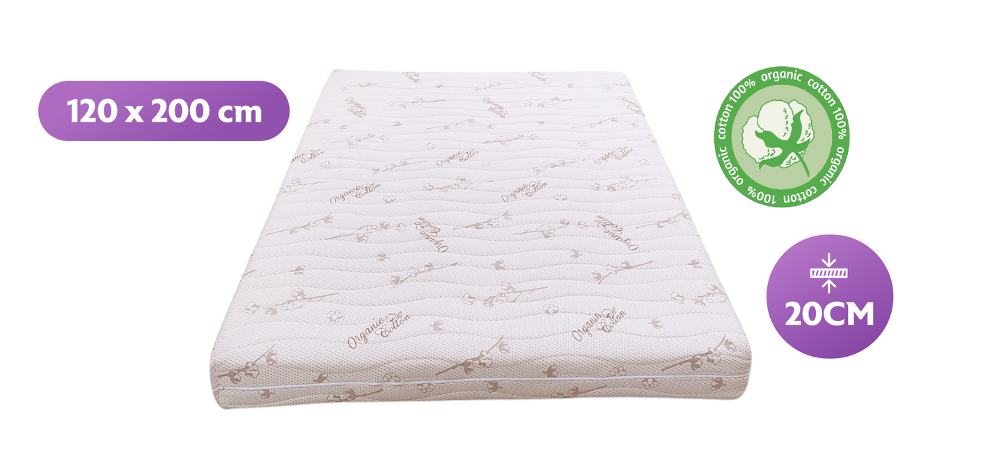 Densi Matras - 120/140x200 - 20cm dik - Organic cotton - Koudschuim - Biologisch Katoen - Afritsbare hoes - Premium hotelkwaliteit