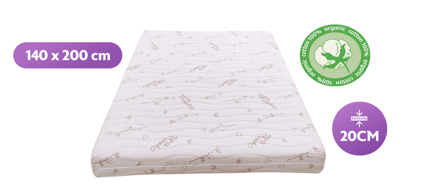 Densi Matras - 120/140x200 - 20cm dik - Organic cotton - Koudschuim - Biologisch Katoen - Afritsbare hoes - Premium hotelkwaliteit