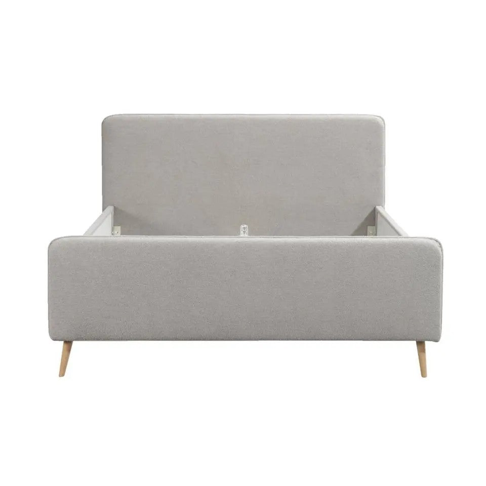 Bed Jill – Lichtgrijs tweepersoonsbed 160x200cm met bouclé bekleding