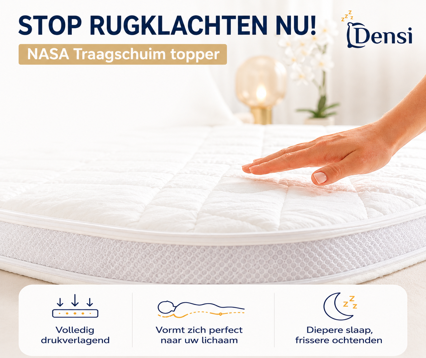 Densi NASA Traagschuim Topper 12 cm – Drukverlagend & Ergonomisch met Tencel Hoes